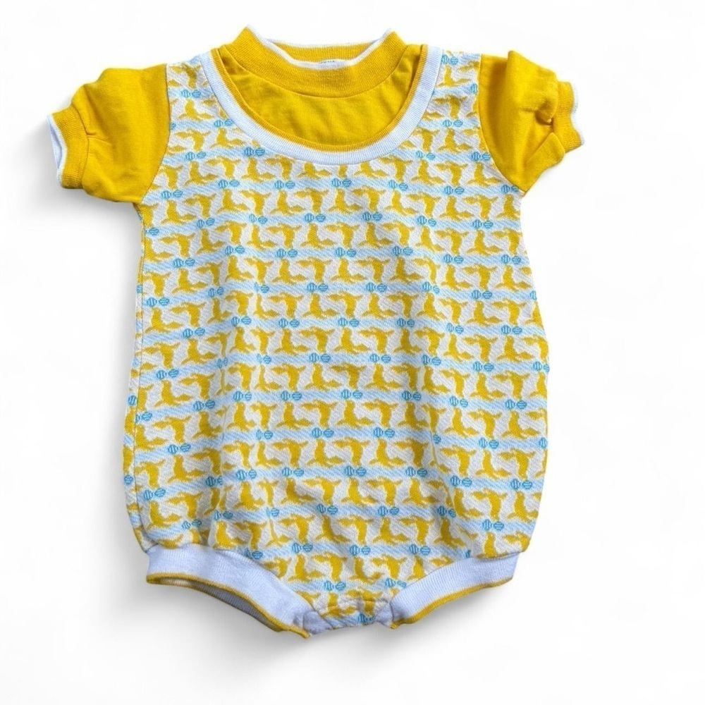 Vintage Yellow and Blue Baby Romper